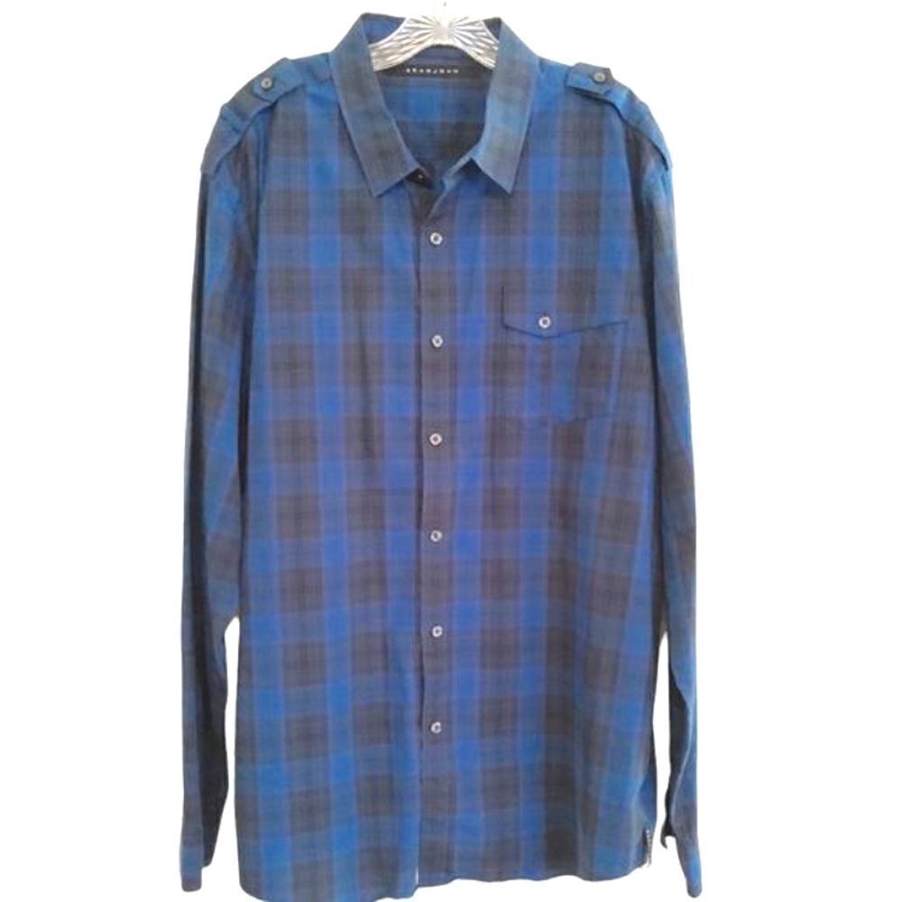 Sean John Tailored Fit Button Down Shirt Size XXL Long Sleeves Blue Checkered